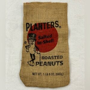 Vintage Planters Mr. Peanut Salted In-Shell Roasted Peanuts 1 Lb Burlap Bag Sack